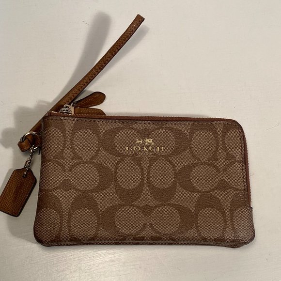 Coach Handbags - Coach Signature Coated Logo Double Zip Wallet Wristlet